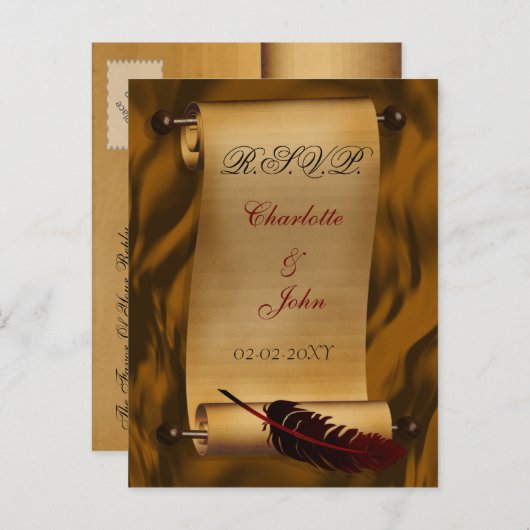 ビンテージ結婚式の出欠カード インビテーションポストカード (正面/裏面)