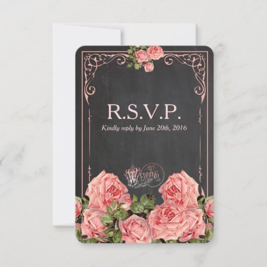 ビンテージ結婚式の黒板 – リプライカード 出欠カード (正面)