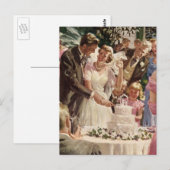 ビンテージ結婚式新郎新婦がケーキを切る ポストカード (正面/裏面)