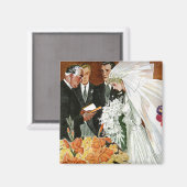 ビンテージ結婚式、新郎新婦 マグネット (正面/裏面)