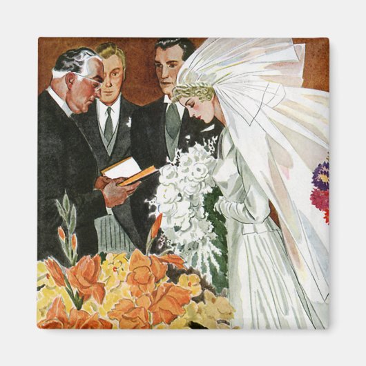 ビンテージ結婚式、新郎新婦 マグネット (正面)