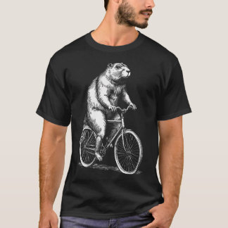 ビンテージ自転車好きなビーバー ファニーバイクサイクリング Tシャツ