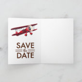 ビンテージ複葉機のSave the Date ノートカード (内部)
