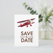ビンテージ複葉機のSave the Date ポストカード (スタンド正面)