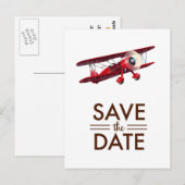 ビンテージ複葉機のSave the Date ポストカード (正面/裏面)