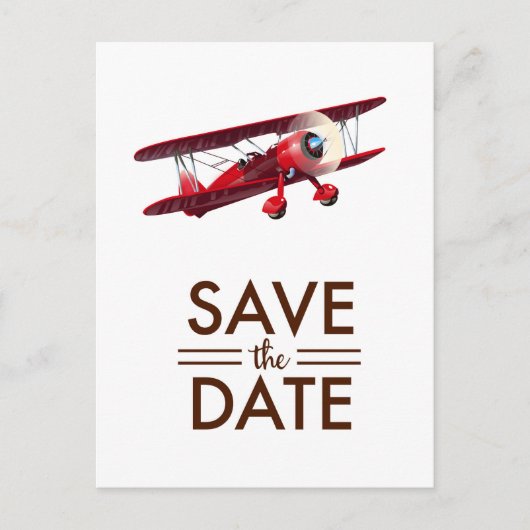 ビンテージ複葉機のSave the Date ポストカード (正面)