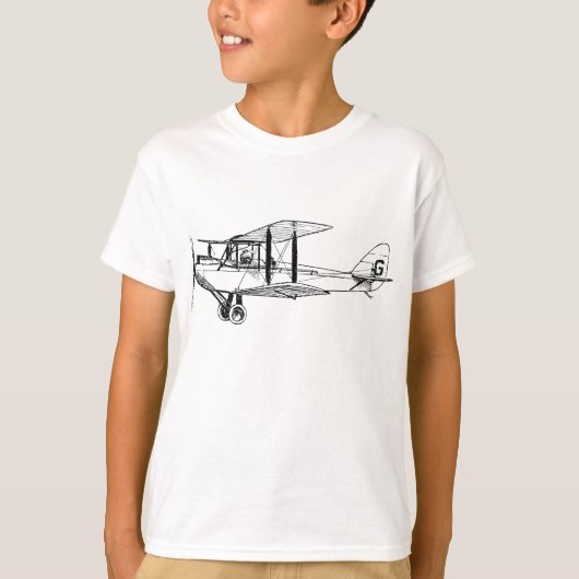 ビンテージ複葉機 - ブラック Tシャツ (正面)