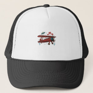 ビンテージ複葉機UFOトロピカル旅行Tシャツデザイン1 キャップ