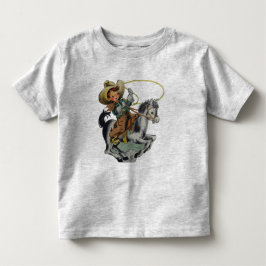 ビンテージ西部カウボーイの少年が馬に乗ってロープを持って トドラーTシャツ