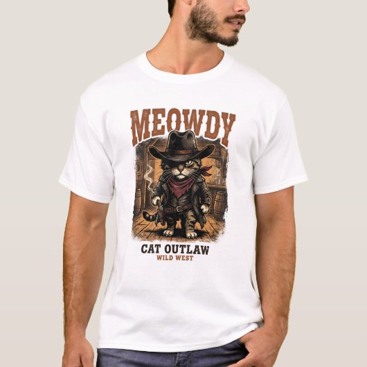 ビンテージ西部劇コミックの猫の無法者 Tシャツ (正面)