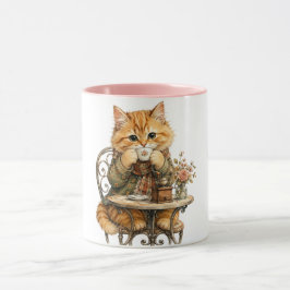 ビンテージ調の水彩画で描かれた愛らしい猫のコーヒータイム マグカップ