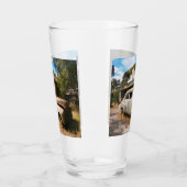 ビンテージ車とガレージ、ビールグラス タンブラーグラス (左)