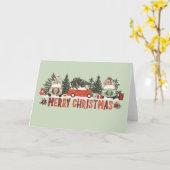 ビンテージ車と木で飾ったメリークリスマスカード カード (黄色い花)