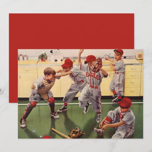 ビンテージ野球チーム、少年たちの荒々しいじゃれ合い (正面/裏面)