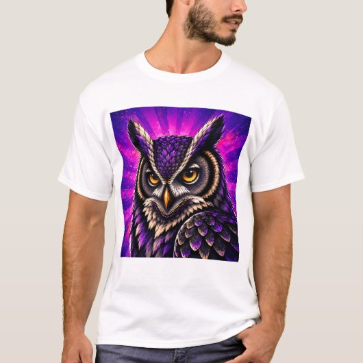 ビンテージ野生生物 フクロウ デザイン Tシャツ (正面)