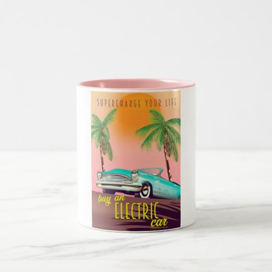 ビンテージ電気自動車広告 ツートーンマグカップ (中央)