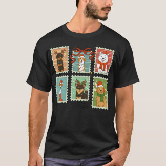 ビンテージ面白い犬のクリスマススタンプ かわいいXmas犬 Tシャツ