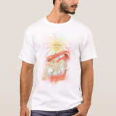 ビンテージ風のちび天使とユニコーンの太陽 Tシャツ (正面)