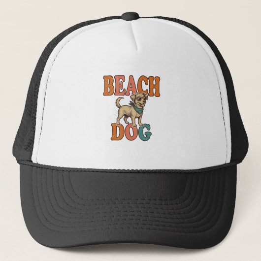 ビンテージ風の彫刻デザイン ビーチの犬 グラフィック キャップ (正面)