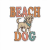 ビンテージ風の彫刻デザイン ビーチの犬 グラフィック シール (正面)