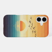 ビンテージ風の海鳥の飛翔 iPhone 16ケース (裏面横)