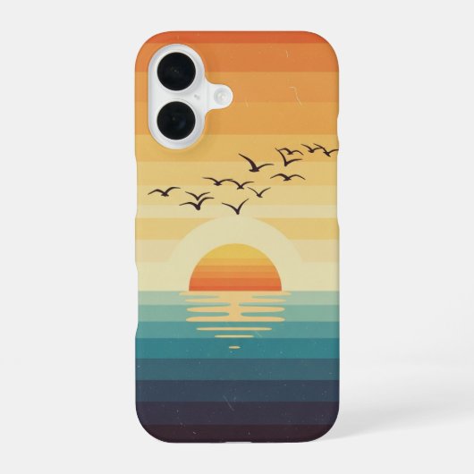 ビンテージ風の海鳥の飛翔 iPhone 16ケース (裏面)