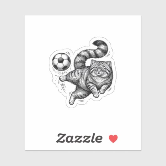 ビンテージ風の猫のサッカーデザインTシャツ (4) シール (シート)