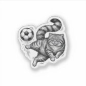 ビンテージ風の猫のサッカーデザインTシャツ (4) シール (正面)