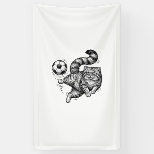 ビンテージ風の猫のサッカーデザインTシャツ (4) 横断幕 (縦)