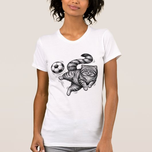 ビンテージ風の猫のサッカーデザインTシャツ (4) Tシャツ (正面)