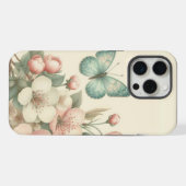 ビンテージ風の花と春の蝶々 iPhoneケース (裏面横)