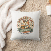ビンテージ風バーガー猫マスコットキャラクター クッション (ブランケット)