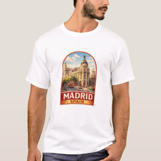 ビンテージ風マドリード スペイン トラベルポスター スタイル デザイン Tシャツ