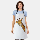 ビンテージ風彫刻のキリンTシャツデザイン_1 エプロン (着用した状態)