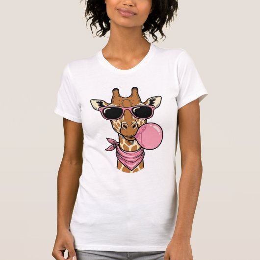 ビンテージ風彫刻 キリン 風船ガム ベクター デザイン Tシャツ (正面)
