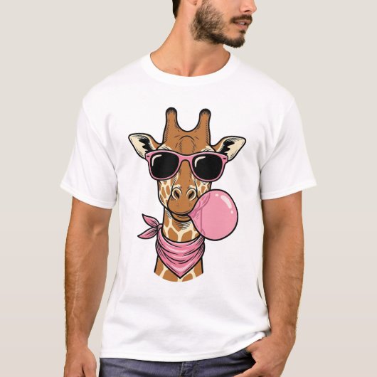 ビンテージ風彫刻 キリン 風船ガム ベクター デザイン Tシャツ (正面)