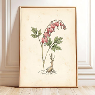 ビンテージ風植物画 タイツリソウ ポスター