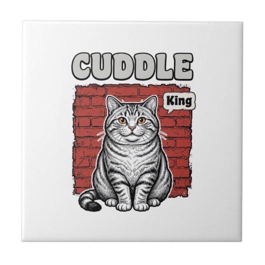 ビンテージ風猫Tシャツデザイン カドルキング 1 タイル (正面)