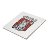 ビンテージ風猫Tシャツデザイン カドルキング 1 タイル (側面)