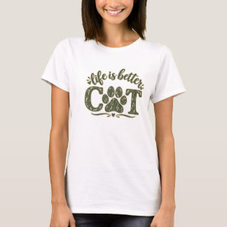 ビンテージ風猫Tシャツ Life Is Better Cat Tシャツ