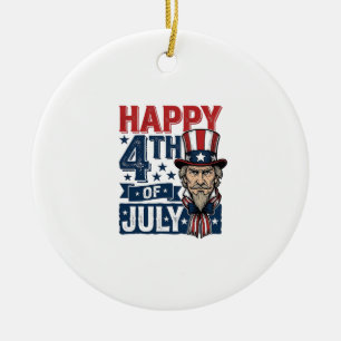 ビンテージ風 アメリカおじさんTシャツ 7月4日独立記念日 セラミックオーナメント