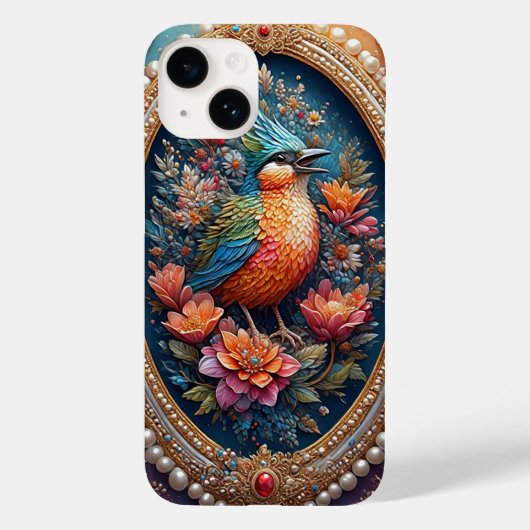 🕊️ ビンテージ風 鳥 フラワーギフト Case-Mate iPhoneケース (裏面)