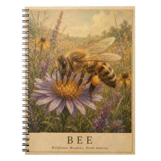 ビンテージ風 Bee Wildflower Meadows ノートブック (正面)