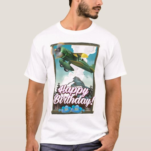 ビンテージ飛行機お誕生日おめでとう! Tシャツ (正面)