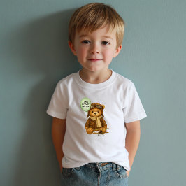 ビンテージ飛行機 かわいいテディベアのオリジナルデザイン トドラーTシャツ