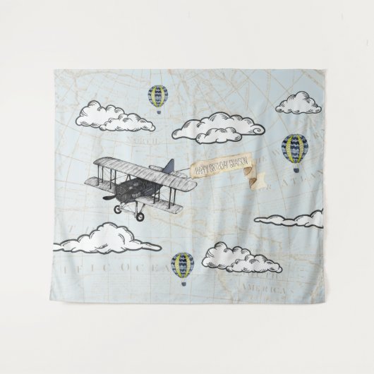 ビンテージ飛行機 | トラベル テーマパーティー 背景 タペストリー (正面(横))