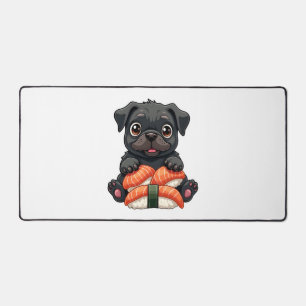 ビンテージ かわいい 黒パグ 寿司 カートゥーン ベクター イラスト デスクマット