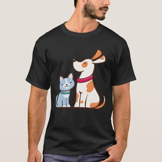 ビンテージ ねこ と いぬ Tシャツ (正面)