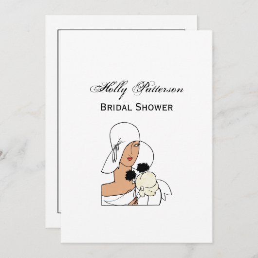 ビンテージ アートデコの女性 花を飾った帽子をかぶる C 招待状 (正面/裏面)