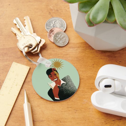 ビンテージ アートデコの男 夏の冷たい飲み物 キーホルダー (デスク)